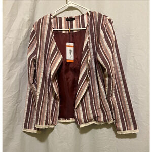 Cougar Womens Lined Blazer Open Front Long Sleeve Mauve Stripe Fringe NWT